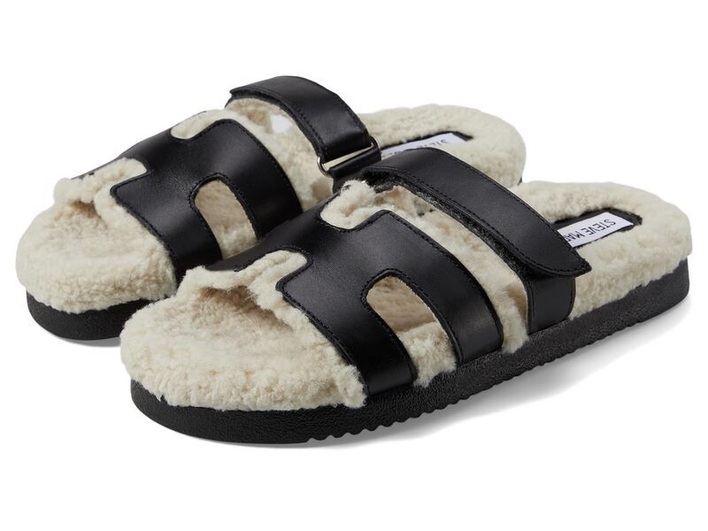 スティーブ マデン レディース シューズ サンダル Steve Madden Mayven Black Leather Fur ブラック