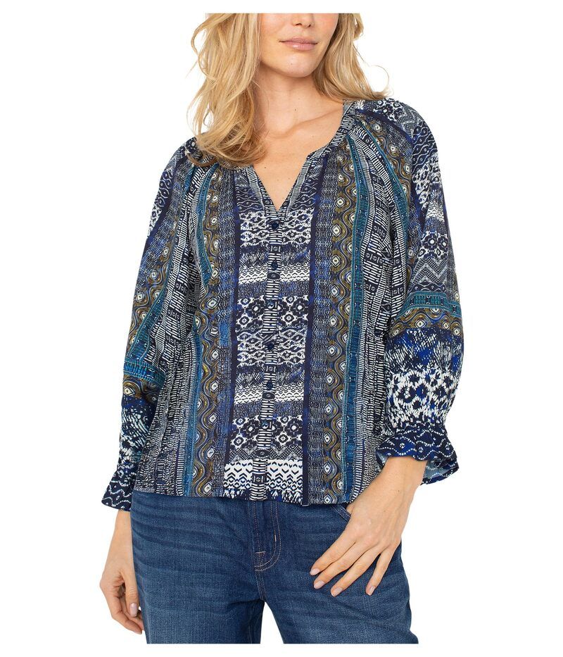 リヴァプール ロサンゼルス レディース トップス シャツ プチ ブラウス Liverpool Los Angeles Petite 34 Sleeve Button Front Woven Blous