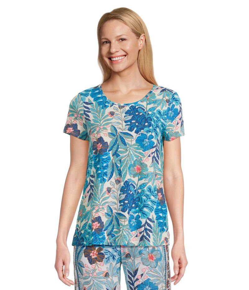 リリーピュリッツァー レディース トップス シャツ Lilly Pulitzer Etta Scoop Neck Breezy Aqua Best Fronds Forever アクア