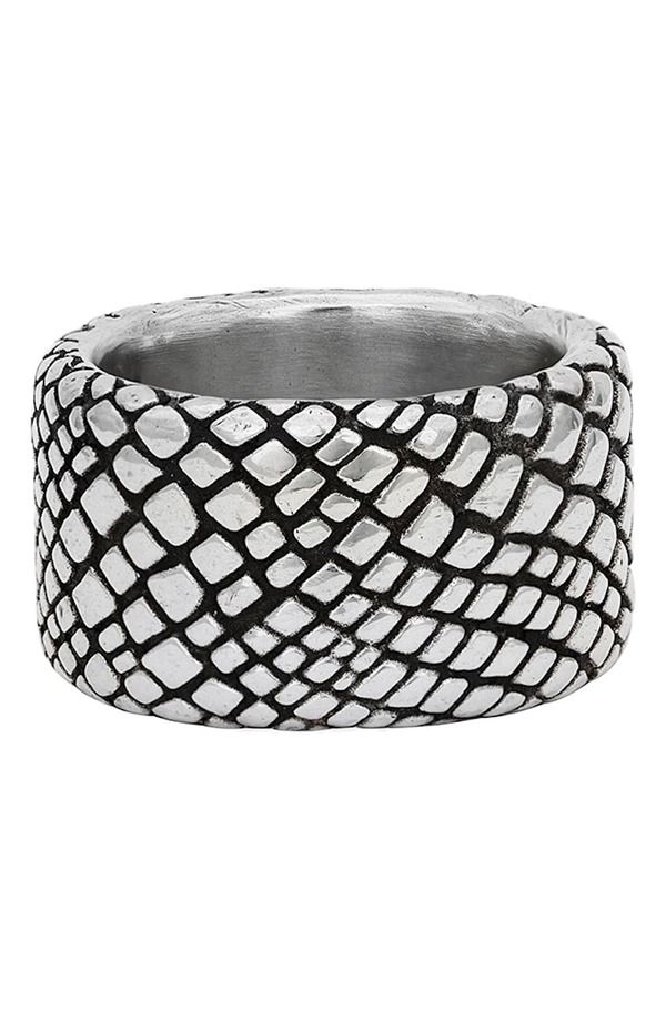 ジョンバルベイトス メンズ アクセサリー 指輪 John Varvatos Mensnakeskin Texture Band Ring Silver シルバー