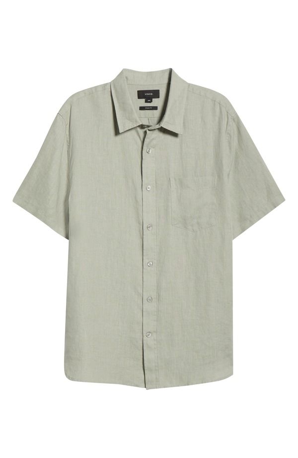 ヴィンス メンズ トップス シャツ リネン Vince Classic Fit Short Sleeve Linen Shirt Matcha