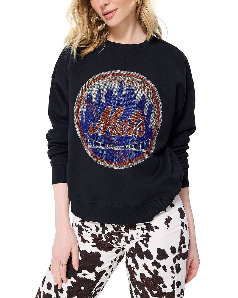 テレズ レディース アウター パーカー・スウェット クルーネック シャツ ロゴ Terez Gemstone Logo Crewneck Sweatshirt NEW YORK METS BLACK