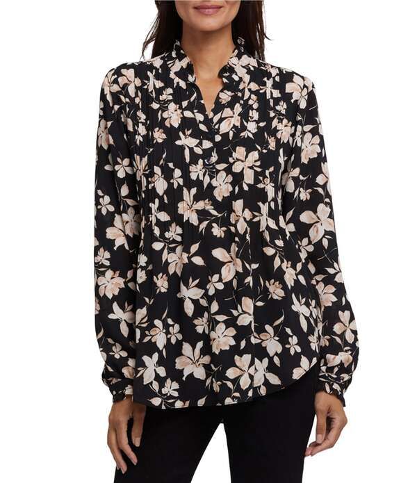 エヌワイディージェイ レディース トップス シャツ プリーツ プリント NYDJ Woven Print Stand Collar Long Sleeve Pleated Frontuniclaude