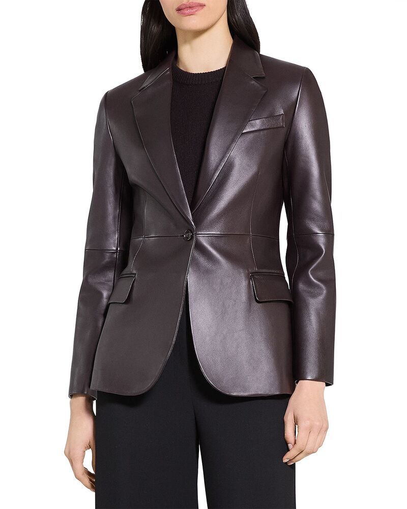 セオリー レディース アウター ジャケット・ブルゾン ブレザー Theory Lynnia Leather Blazer Cacao