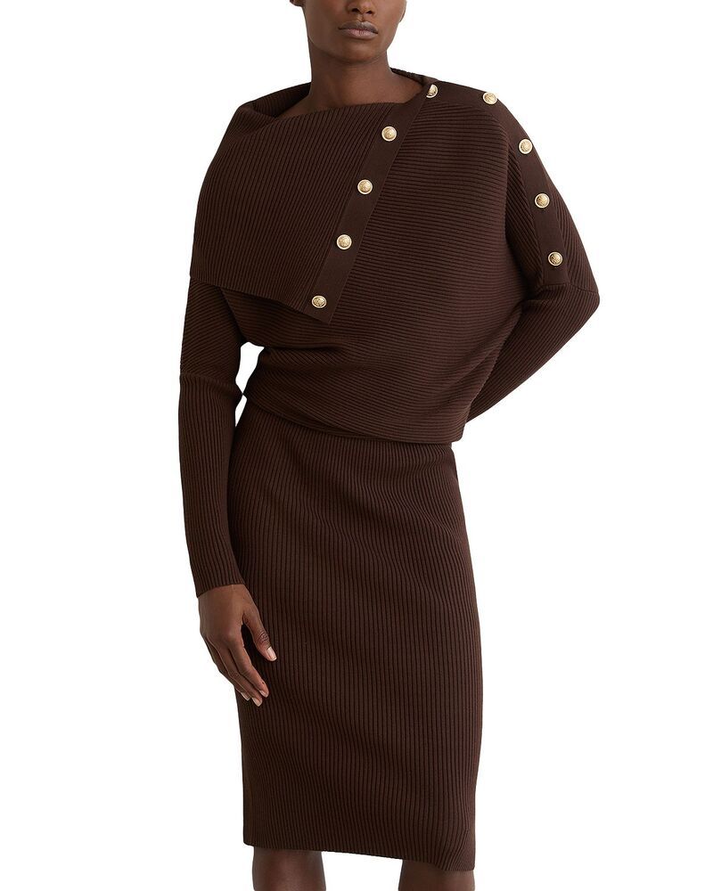 レイス レディース トップス ワンピース ドレープ ニット REISS Leana Draped Knit Bodycon Dress Chocolate チョコレート