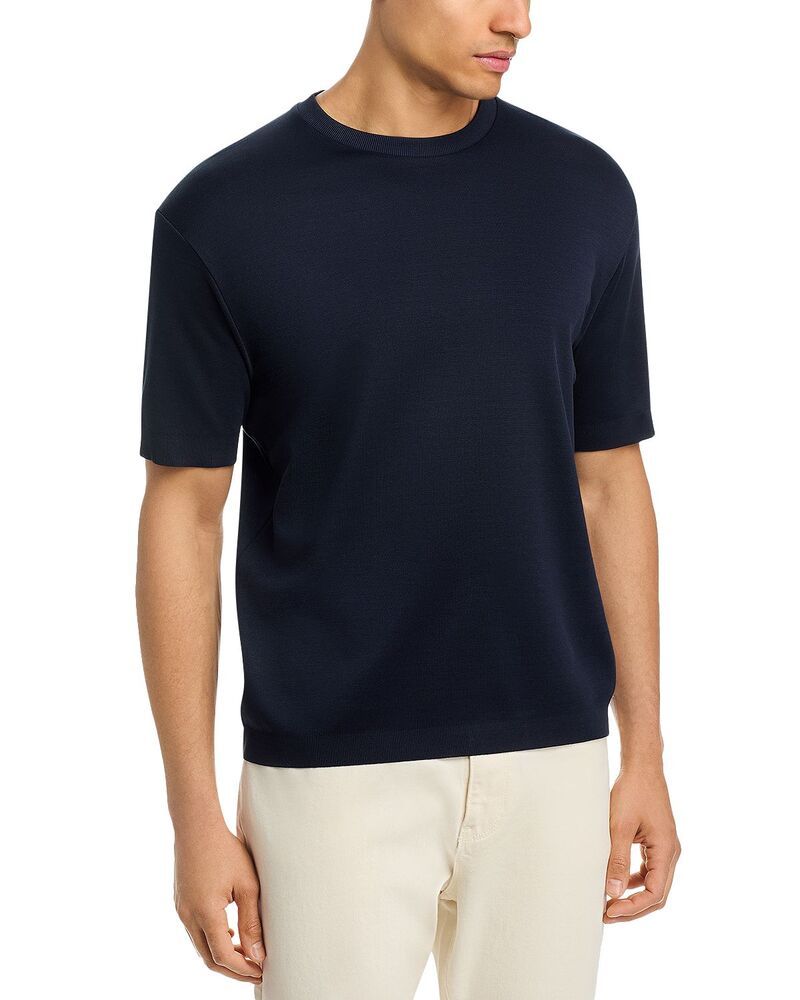 ヘルノ メンズ トップス Tシャツ ニット Herno Double Layered Short Sleeve Knitee Blue Navy ネイビー