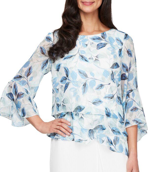 アレックスイブニングス レディース トップス ワンピース ティアード シフォン プチ ブラウス Alex Evenings Petite Size 34 Sleeve Triple Tiered He 28,470円