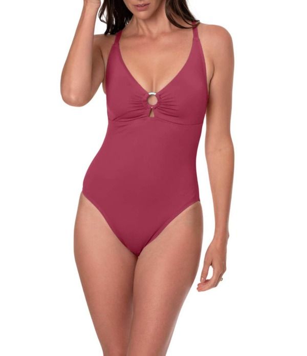ジャントゼン レディース トップス ワンピース Vネック Jantzen Parisolid Ring VNeck Tummy Control One Piece Swimsuit Mulberry