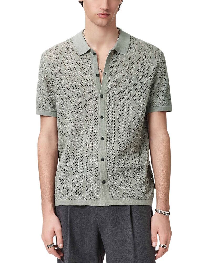 ジョンバルベイトス メンズ アウター ニット・セーター シャツ John Varvatos Emil Short Sleeve Pointelle Sweater Shirt Grey Sky グレー