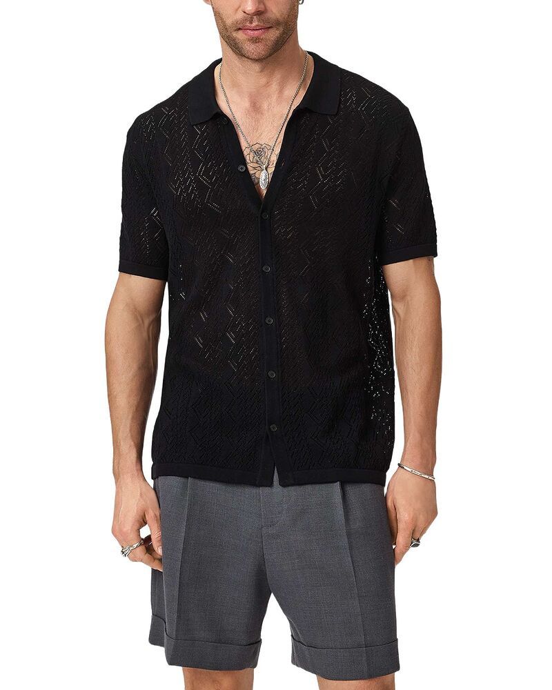 ジョンバルベイトス メンズ アウター ニット・セーター シャツ John Varvatos Emil Short Sleeve Pointelle Sweater Shirt Black ブラック