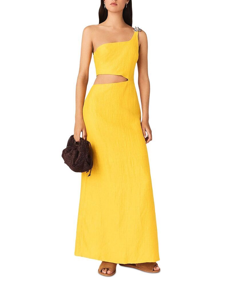 マージュ レディース トップス ワンピース アシンメトリー リネン Maje Asymmetric Linen Blendress Orange オレンジ