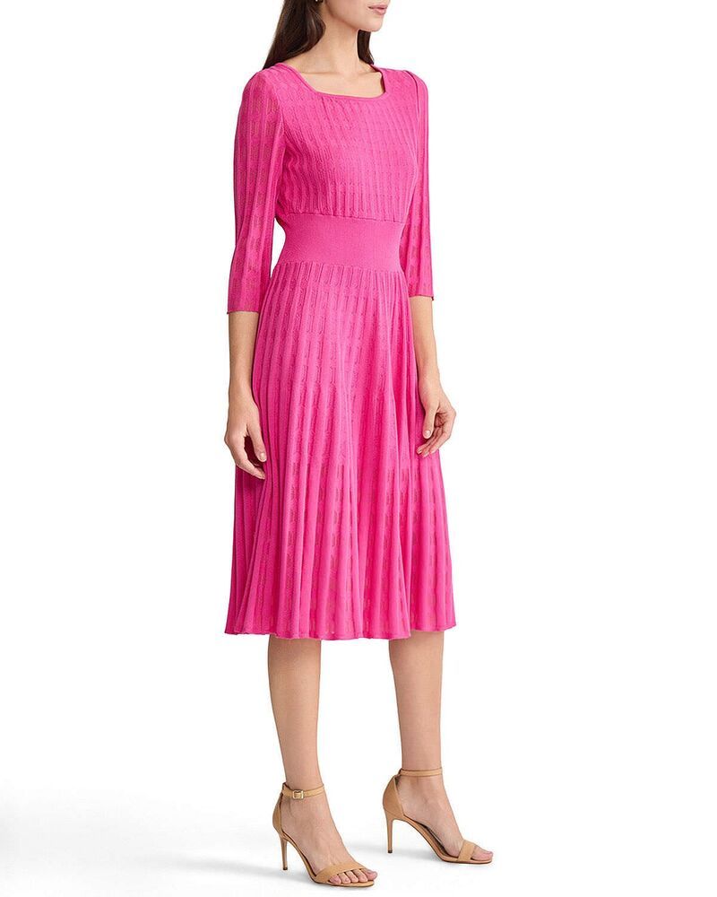 ミンウォン レディース トップス ワンピース ミディ ニット Ming Wang Linear Pointelle Tonal Knit Fit and Flare Midi Dress Carmin