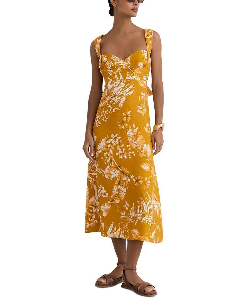 レイス レディース トップス ワンピース リネン REISS Linen Dress Yellow イエロー