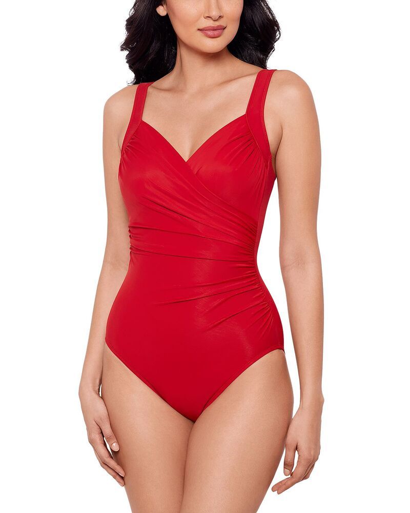 ミラクルスーツ レディース 水着 上下セット ギャザー Miraclesuit DD Cup Sanibel Ruched One Piece Swimsuit Cayenne Red レッド