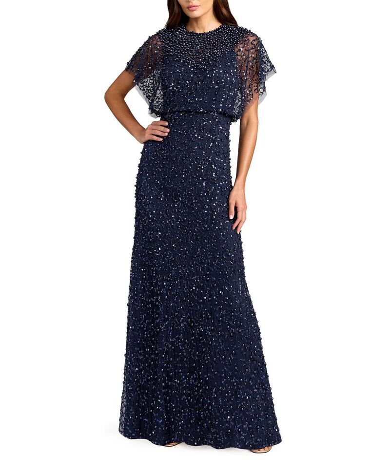 マックダガル レディース トップス ワンピース メッシュ Mac Duggal Beaded Mesh Gown with Shawl Midnight
