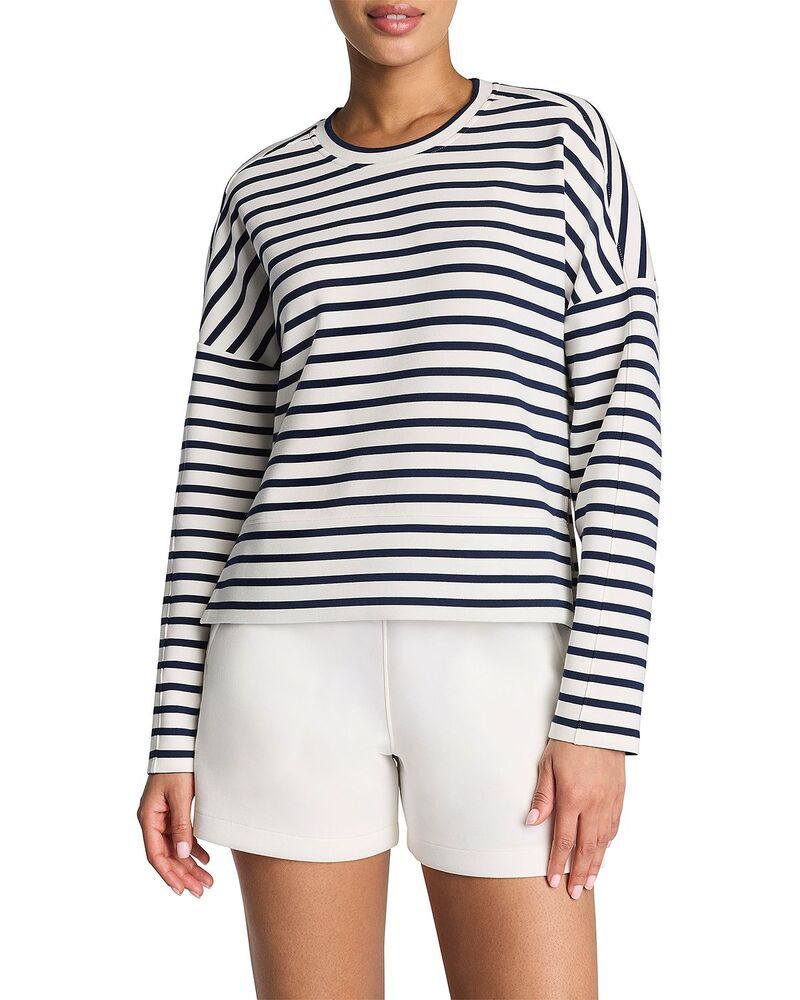 スパンク レディース トップス シャツ クルーネック SPANX AirEssentials Crewneck Long Sleeve Top Yacht Striped Navy ネイビー