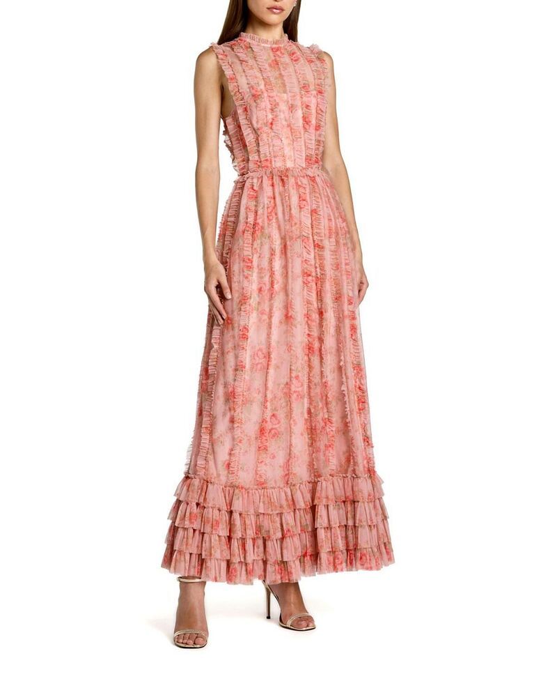 マックダガル レディース トップス ワンピース ハイネック フラワー柄 フリル メッシュ ミディ フラワー Mac Duggal Floral Meshigh Neck Micro Ruffle Mi