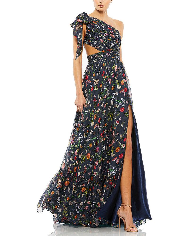 マックダガル レディース トップス ワンピース カットアウト プチ Mac Duggal Petite Tied One Shoulder Cut Out Flowy Gownavy Multi ネイ