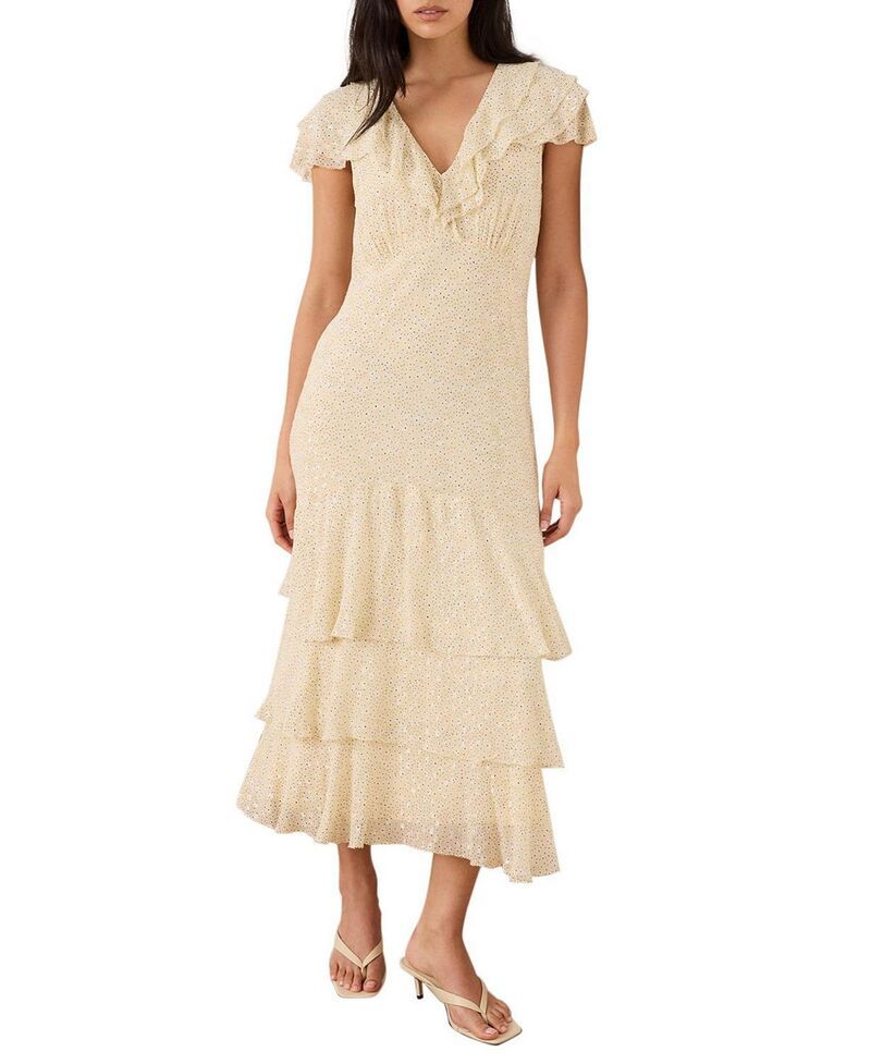 ミルトンベルベット レディース トップス ワンピース プリント フリル ミディ Mint Velvet Womens Ruffle Print Midi Dress Yellow イエロー