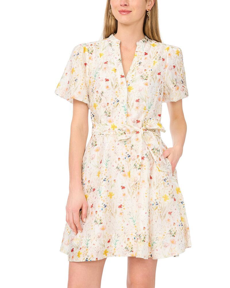 ヴィンスカムート レディース トップス ワンピース A ライン ミニ VINCE CAMUTO Puff Sleeve A Line Belted Mini Dress Ultra White ホワイ