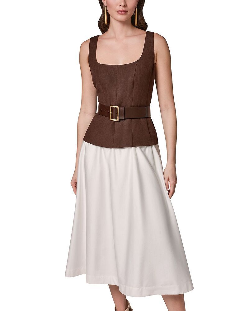ダナ キャラン ニューヨーク レディース トップス ワンピース ミディ Donna Karanew York Mixed Media Belted Midi Dress CanyonCream クリー