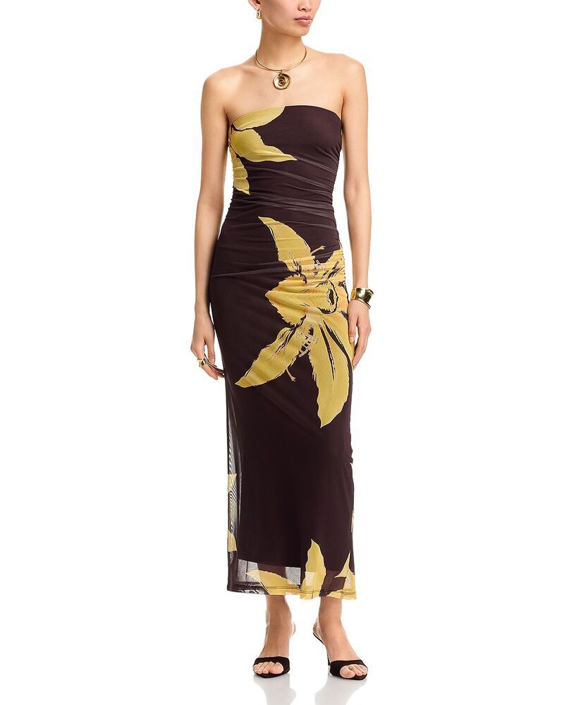 バードット レディース トップス ワンピース メッシュ ストラップレス Bardot Ciera Strapless Mesh Dress Chocolate Floral チョコレート