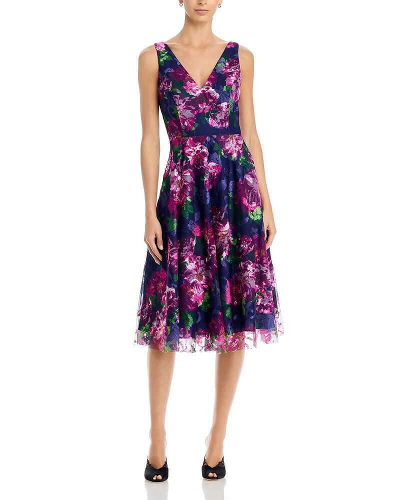 エリザジェイ レディース トップス ワンピース Vネック プリント ノースリーブ Eliza J Printed V Neck Sleeveless Dress Navy Multi ネイビー