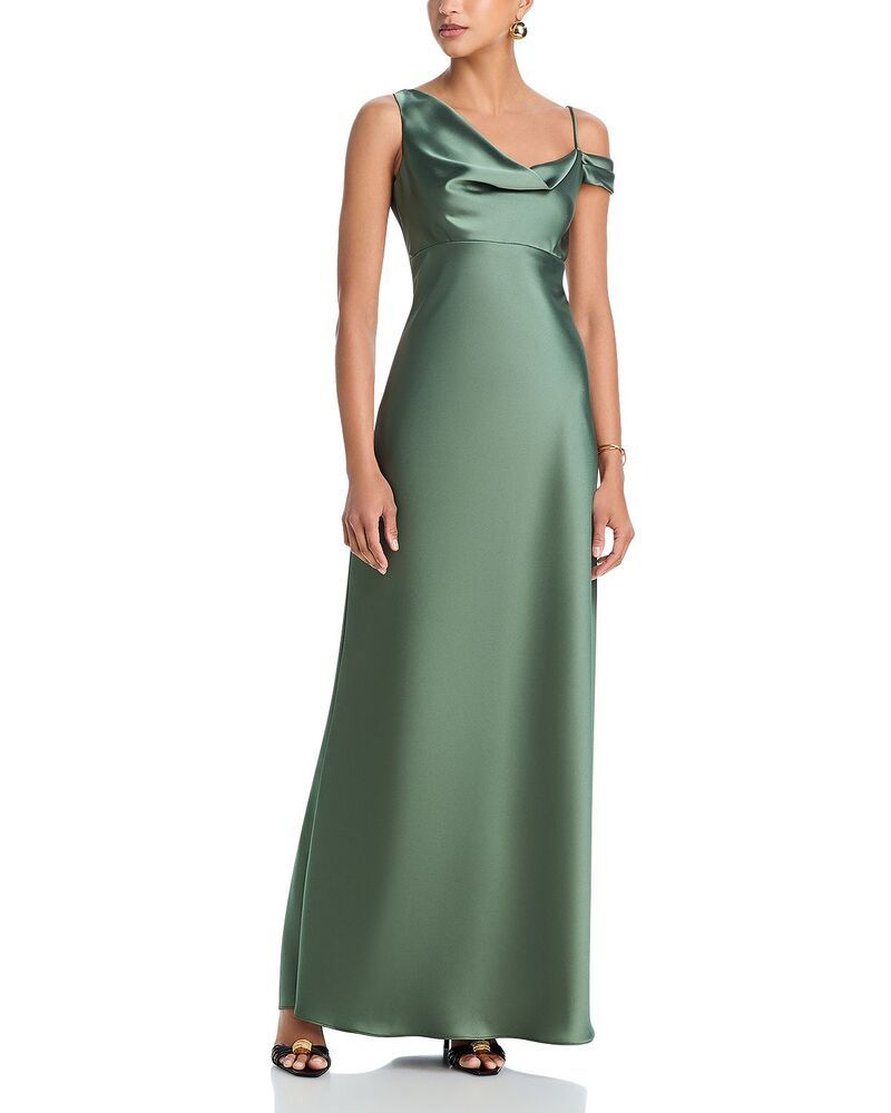 アクア レディース トップス ワンピース サテン AQUA Long Satin One Shoulder Gown Exclusive Olive オリーブ