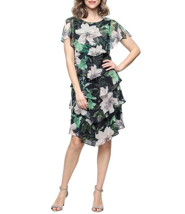 イグナイト レディース トップス ワンピース ティアード シフォン フラワー柄 プリント スカート フラワー Ignitevenings Floral Print Chiffon Short Slee