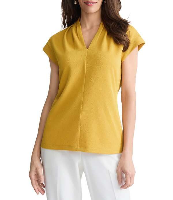 カスパール レディース トップス シャツ スタンドネック プチ ブラウス Kasper Petitextended Sleeve Funnel Neck Blouse Butterscotch