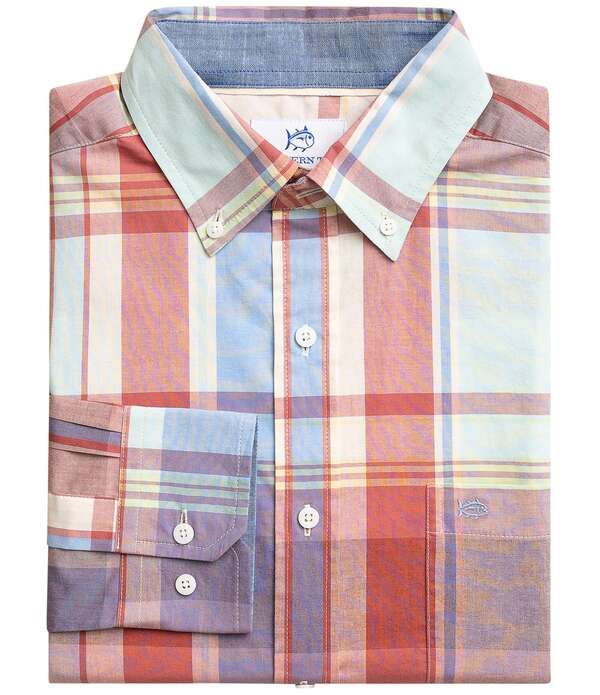 サウザーンタイド メンズ トップス シャツ Southern Tide Surfside Madras Plaid Long Sleeve Woven Shirt White Sand ホワイト