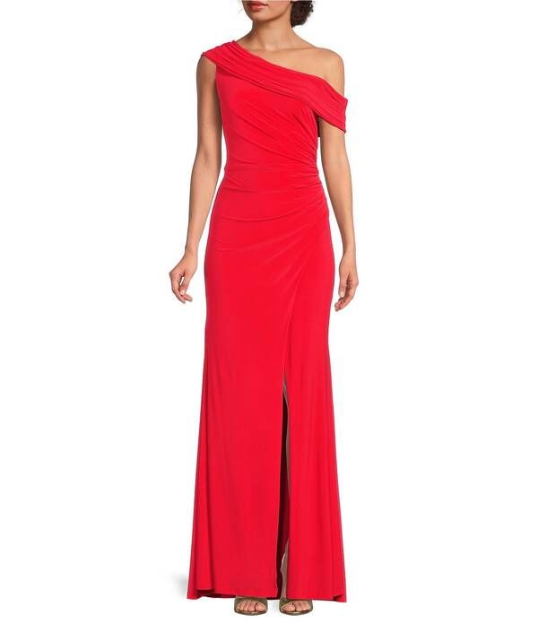 エリザジェイ レディース トップス ワンピース プチ Eliza J Petite Size One Shoulder Slit Gown Poppy