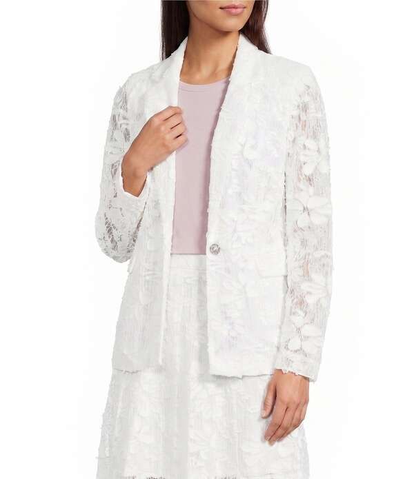 カール ラガーフェルド レディース アウター コート ブレザー レース KARLAGERFELD PARIS Lace Notch Collar Long Sleeve Blazer Soft Whi