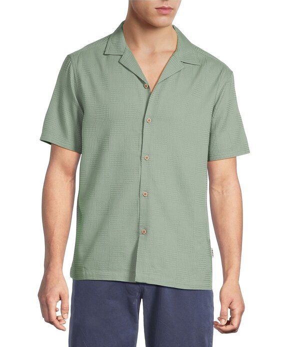 ラウン メンズ トップス シャツ トール Rowm Big Tall Short Sleeve Solid Textured Camp Shirt Light Green グリーン