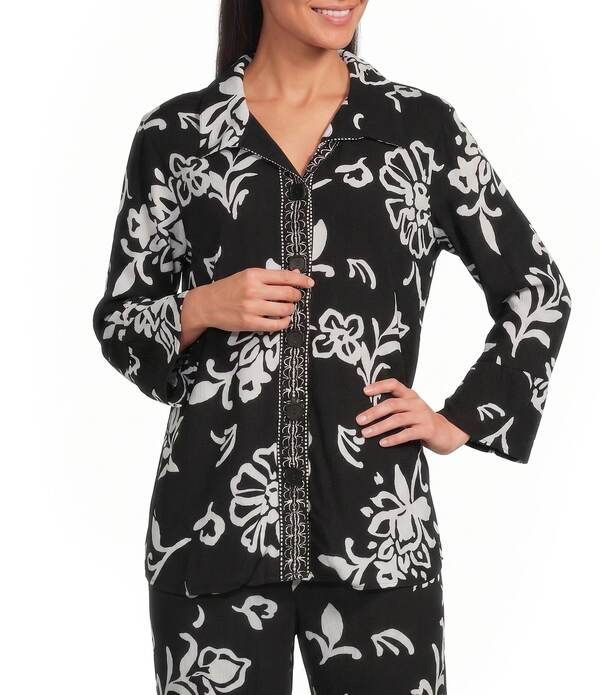 アリソン デイリー レディース トップス シャツ フラワー柄 プリント フラワー Allison Daley Floral Print 34 Flounce Sleeve Button Front P