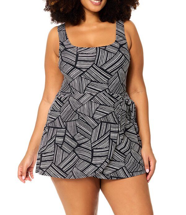 ライジンズ レディース トップス ワンピース プラスサイズ Raisins Curve Plusize Calabria Hidden Hill Square Neck Swim Dress Blac