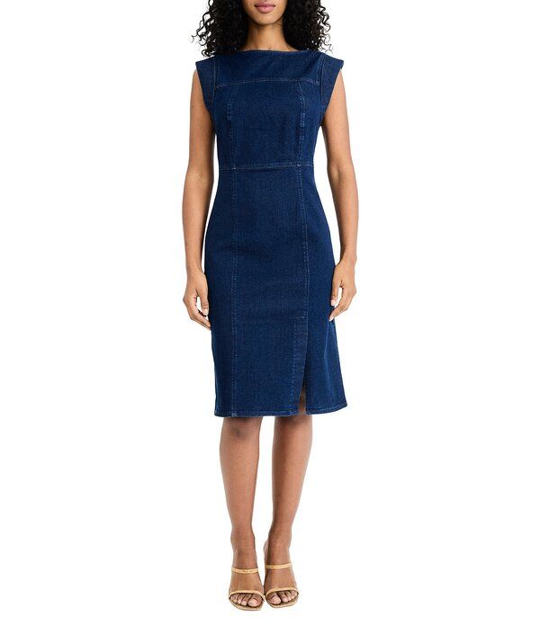 ドナモーガン レディース トップス ワンピース ノースリーブ コットン デニム Donna Morgan Cotton Denim Boat Neck Sleevelessheath Dress Da