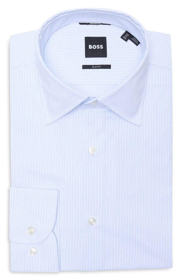 ボス メンズ トップス シャツ スリムフィット BOSS Hankent Slim Fit Stretch Performance Dresshirt Light Pastel Blue ブルー
