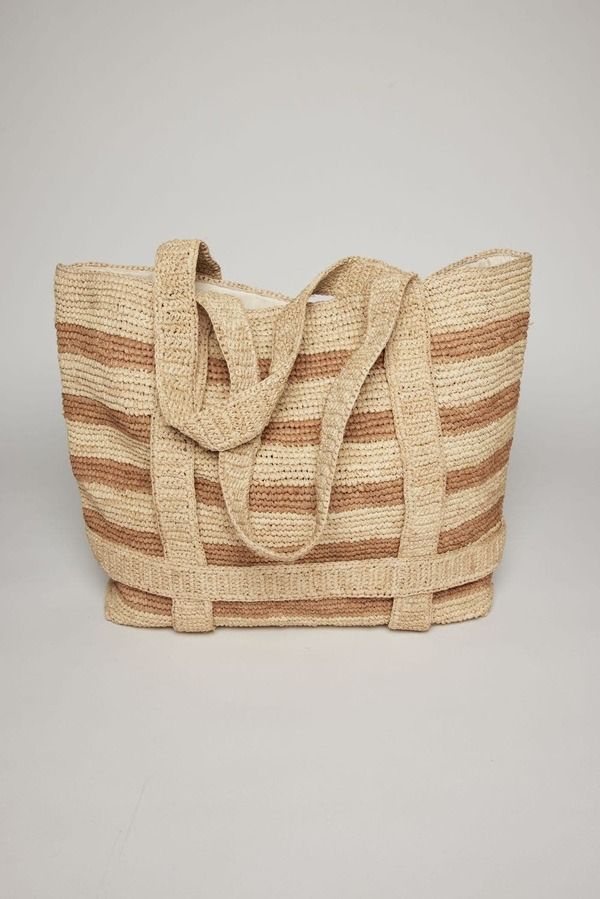 ハットアタック レディース バッグ Hattack The Original Straw Traveler Tote NaturalToastripe ストライプ