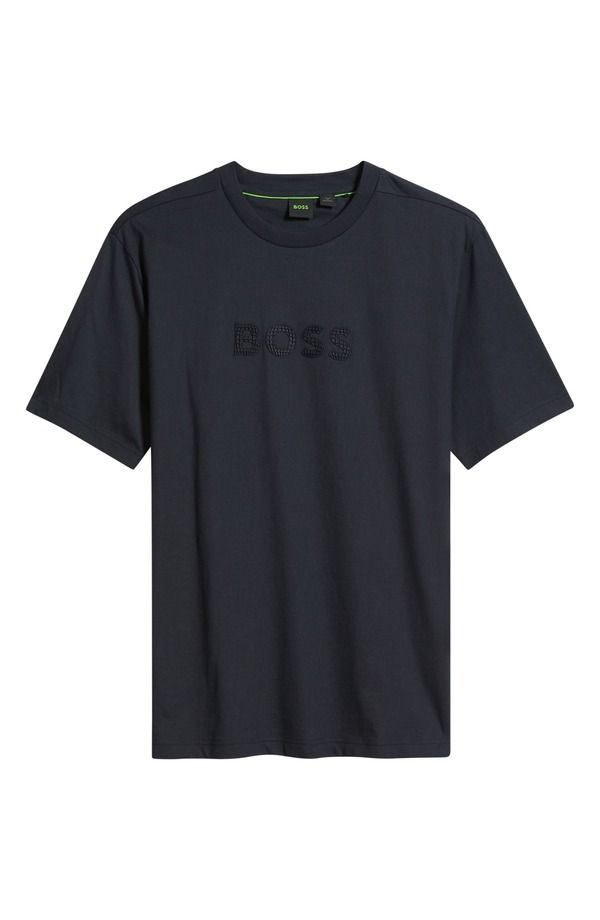 ボス メンズ トップス Tシャツ コットン ロゴ グラフィック BOSS Terrace Logo Cotton Graphic TShirt Dark Blue ブルー