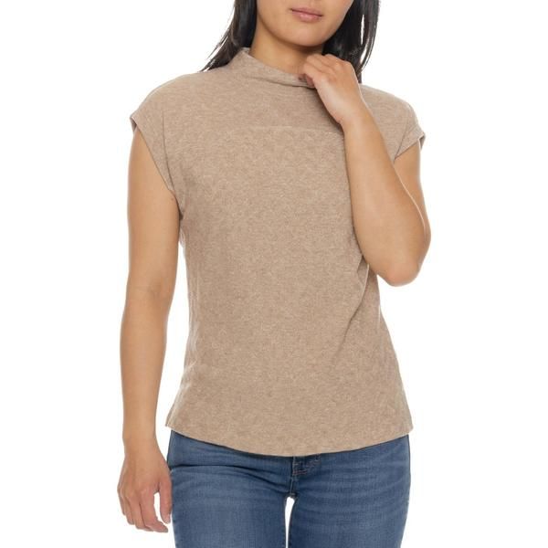 デモクラシー レディース トップス シャツ モックネック ニット Democracy Mixed Media Knit Shirt Mock Neck Short Sleeve Heather Faw