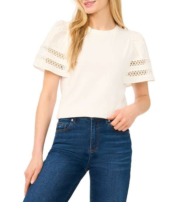 セセ レディース トップス シャツ ブラウス ニット CeCe Knit Round Neck Short Sleeve Blouse New Ivory アイボリー