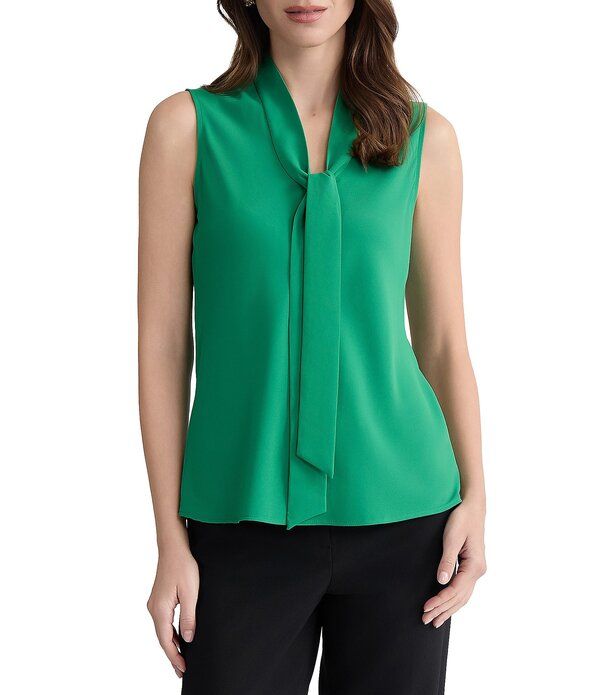 カスパール レディース トップス シャツ ノースリーブラウス Kasper Sleeveless Tie Neck Blouse Lush Green グリーン
