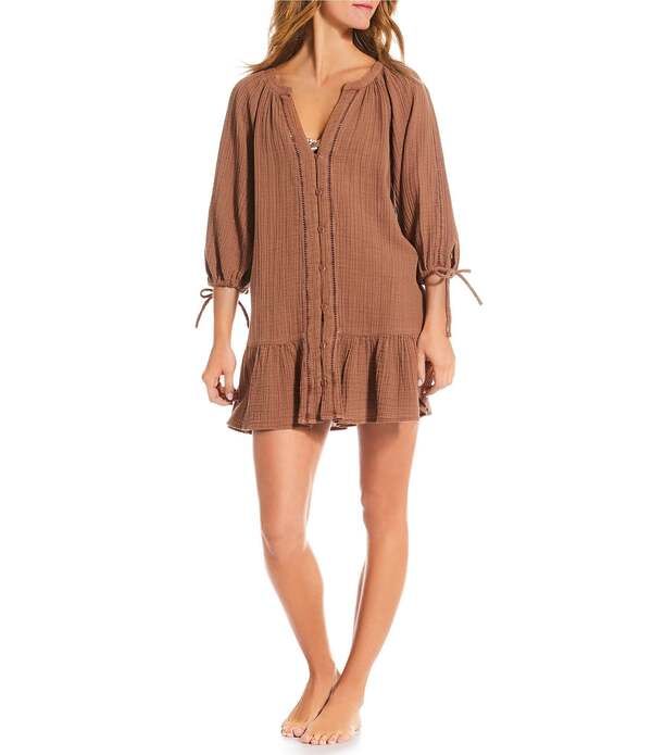 オニール レディース トップス ワンピース ミニ ONeillou Solid Gauze Mini Dresswim CoverUp Carobrown ブラウン