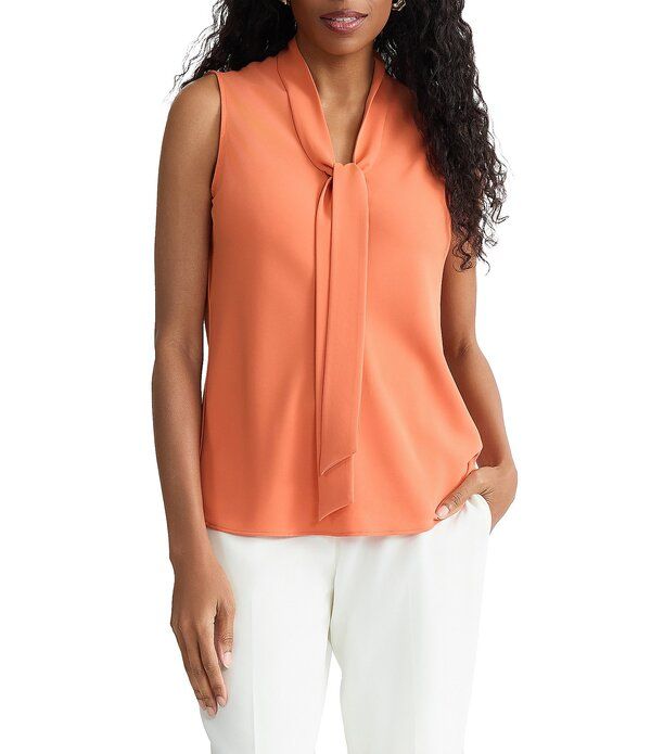 カスパール レディース トップス シャツ プチ ノースリーブラウス Kasper Petite Sleeveless Bias Bow Blouse Mandarin