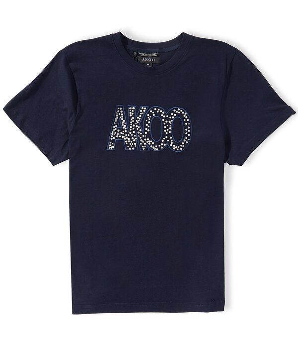 アクー メンズ トップス シャツ AKOO Short Sleeve Pearl Embellished Applique TShirt Navy ネイビー