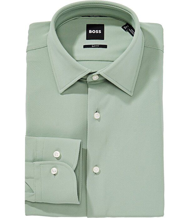 ヒューゴボス メンズ トップス シャツ スリムフィット Hugo Bosslim Fit Performance Spread Collar Solidresshirt Open Green グリーン
