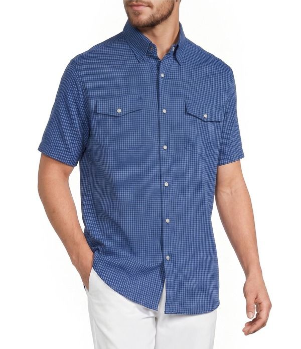 ラウンドトゥリーアンドヨーク メンズ トップス シャツ Roundtree Yorke Performance Short Sleeve Plaid Sport Shirt Blue ブルー