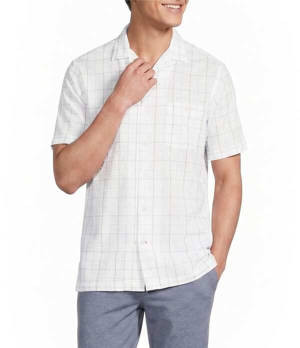 ダニエル クレミュ メンズ トップス シャツ Cremieux Blue Label St Barts Collection Plaid Short Sleeve Woven Camp Shirt W