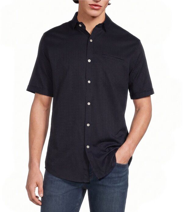 ムラノ メンズ トップス シャツ Murano Classic Fit Dobby Dot Short Sleeve Woven Shirt Midnight Blue ブルー